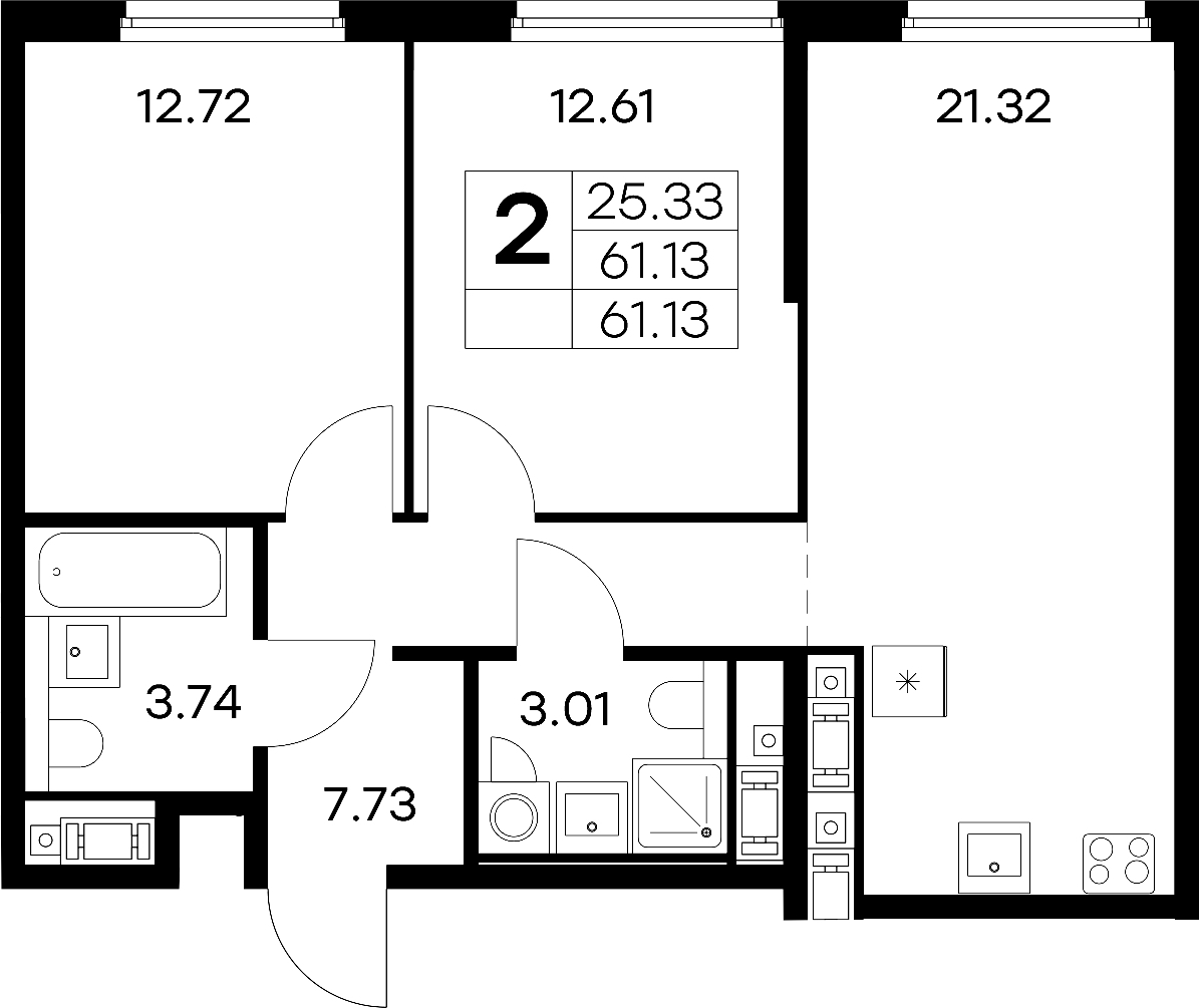 2-комнатная квартира 61.13 м², 5/18 эт., ЖК «Glorax City Василеостровский»